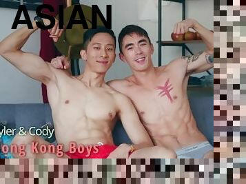 Asian stepbrothers muscle worship and bareback fuck... he swallows.