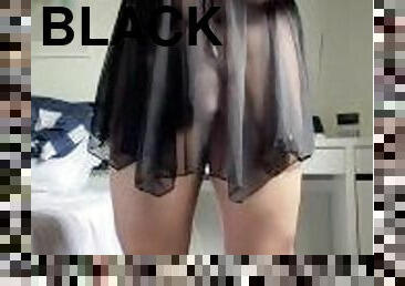 Mascular sissy in black lingerie