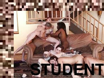 Young College Students Having Hot Lesbian Interracial Orgy
