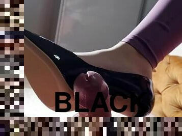 SHOEJOB with purple leggings and black heel shoes. Final cumshot