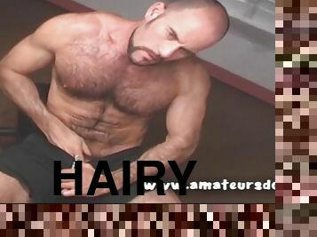 Uncut Very Hairy Muscled Australian Hunk Works Out Before Laying Back & Shooting His Cum Load