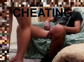 CHEATING WIFE FUCKS the FRIEND of her HUSBAND while he goes OUT!!