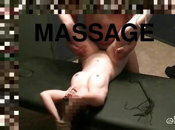 Submissive slave girl bound and used on massage table