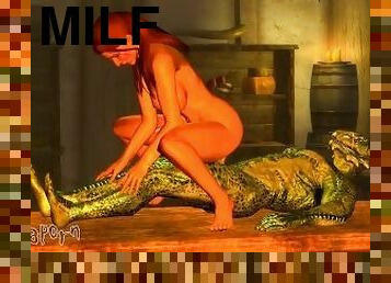 Lizardman gets milked by Sexy Red Head MILF in Bar "SKYRIM