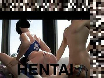 trekant, anime, hentai, 3d