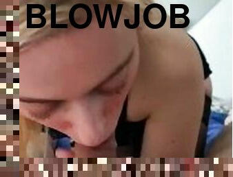 Sexy blonde giving blowjob