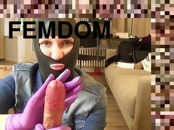 Latex mask glove handjob