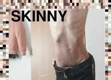 Extremely skinny teen shows off his skinny body and waist while wearing skinny jeans