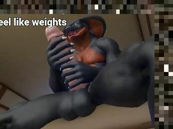 Sexy Buff Furry Lizard edging his giant dick till he explodes THICK CUM