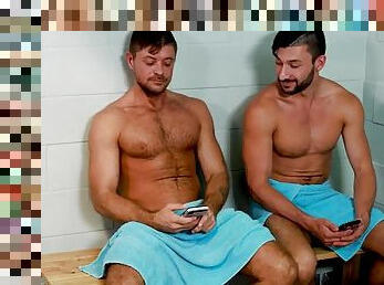 ExtraBigDicks - Threesome of athletes with big cocks in the showers