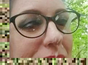 Cum on my Glasses in the woods.