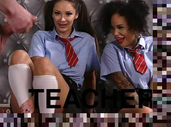 Phoenix Knight And Stevie Lou In Two Sexy Schoolgirls Turned On Old Teacher