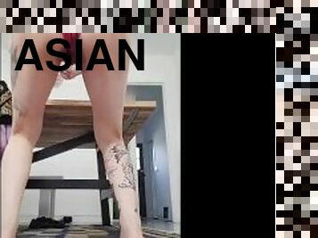 Asian student cute small ass exercising squatting in yoga shorts & underwear (50 squats)