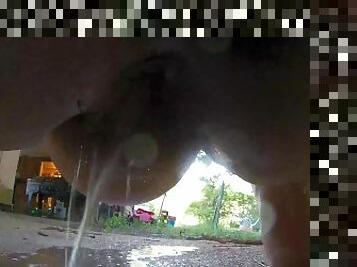 fat girl pees and farts outside on securoty cam up close hairy dripping pussy 2