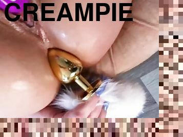 Close Up Buttplug/Ass Play POV - Masturbation & Creampie For Tiny Babes Swollen Pussy