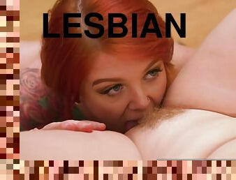 Huge Titted Redhead And Blonde Lick Each Others Pink Pussy
