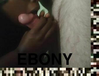 Ebony sucking on big WC