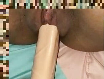 8 months pregnant black wife taking big dildo