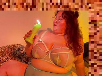 Sexy Curvy Woman Wax Play On Her Giant Tits And Saliva Fetichism