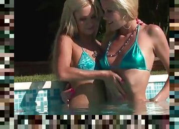 Pool fun lesbian scene among gorgeous blonde teens