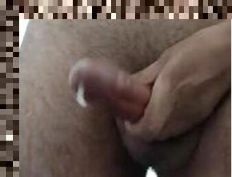 Hairy daddy's huge sticky load with moanings.