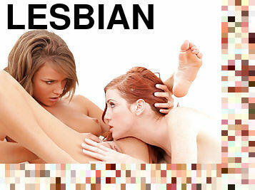 orgasme, lesbian-lesbian, pijat, berambut-merah, berciuman, teransang, ketat, berambut-cokelat