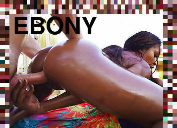 Ebony Slim Indigo Vanity has sex by the pool