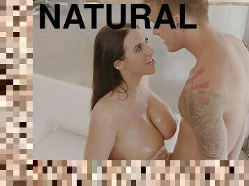 Angela White takes cum on her big natural tits after a nice fuck