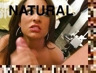 Lexi Diamond Horny brunette teen gives handjob for cum load - natural tits