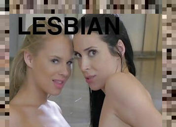 lesbian-lesbian, remaja, bertiga, berambut-pirang