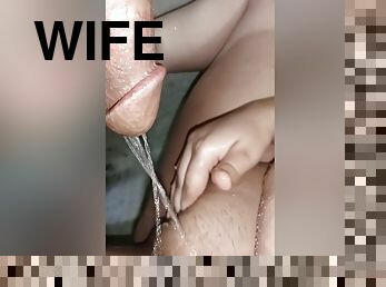 Desi Wife Peeing After Husband Doing Pee On Wife Pussy #masterwhitedick