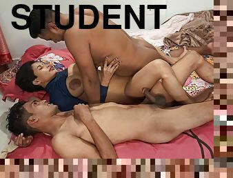 College Students - Young Receive The Facial - Threesome Fuck