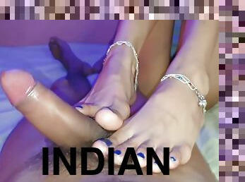 Horny Indian Girlfriend Giving Boyfriend Footjob