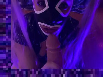 Spooky Latex Hood Sloppy Blowjob Pov