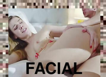 facial, ejaculação, loira