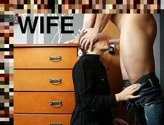 Wife greedily sucks bosss perfect cock while husband is at work - Cheating wife