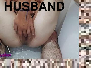 banhos, esposa, marido, chuveiro