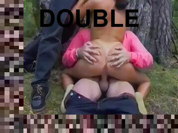 Private classic double penetration in the woods