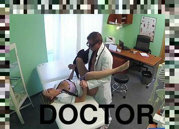 Male doctor takes advantage of cute nurse