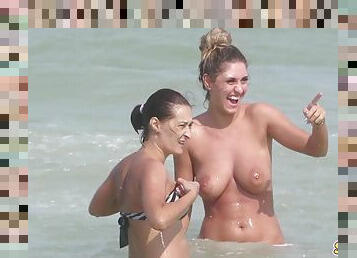 giovanissime, videocamera, spiaggia, voyeur, arrapate, bikini, topless