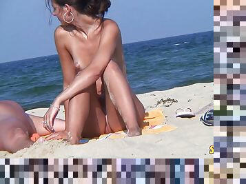 nudisti, fichette, magre, amatoriali, videocamera, coppie, spiaggia, voyeur, vulve-rasate