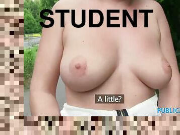 Short haired student sucks and fucks for money in the woods