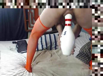 Squirter Nikki Ferrari fucks bowling pin & hammer drill