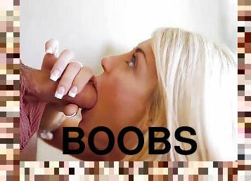 Big round boobs blonde enjoys hardcore sex with big dick fucker