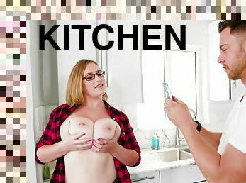 Seth Gamble went to the kitchen where Mya Blair seduced him and fucked her