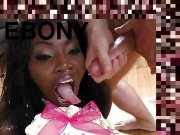 ebony babe eats ejaculant cake