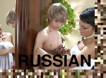 Hot short haired russian MILF Viola fucks youngster