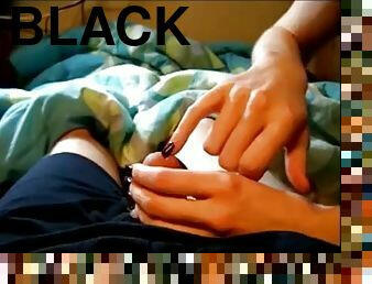 Long black nails playing with cock