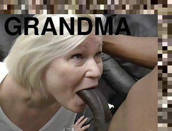 Plowed grandma sucking big black cock - low quality