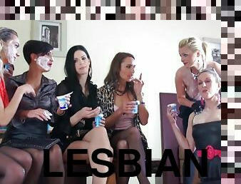 Lesbian group sex party and fun